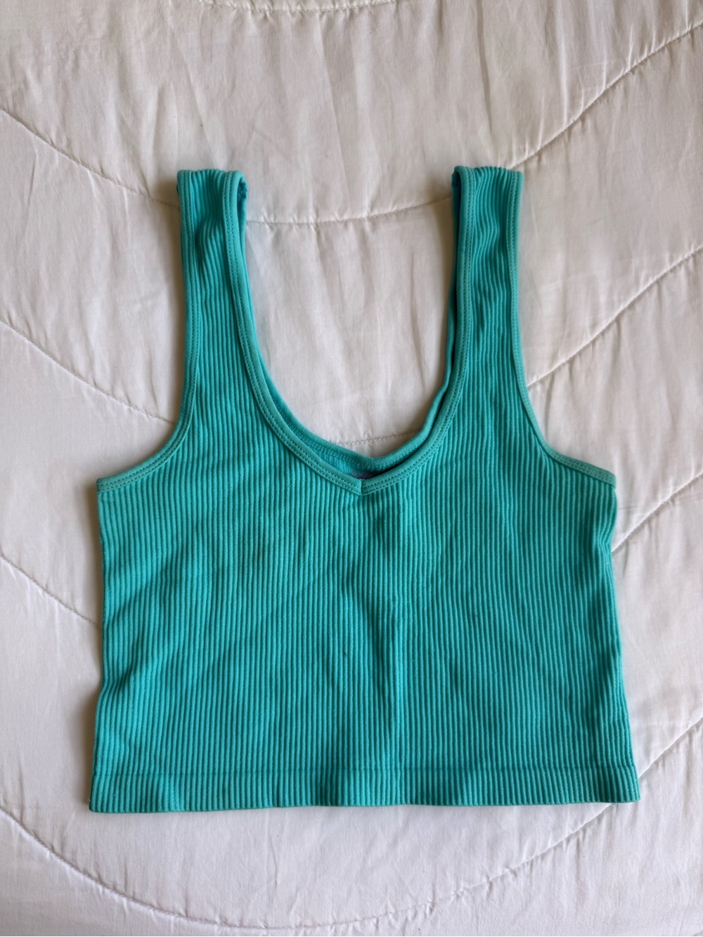 Tea Collection Ribbed V-Neck Crop Tank Top - Teal